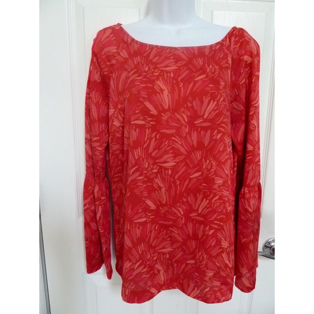Banana Republic Red Pink Abstract Bell Sleeve Blouse Career Office Top Size M